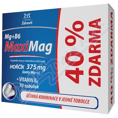 MaxiMag Hořčík 375mg+B6 40% zdar.70 tob.