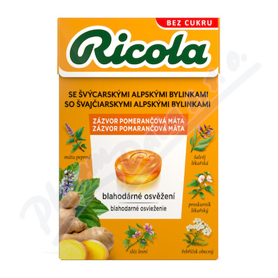 RICOLA Zázvor pomeranč.máta bez cuk.40g