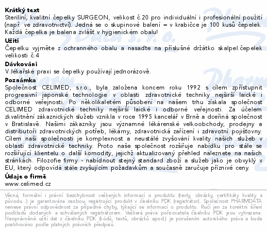 Čepelky skalp.SURGEON č.20 steril.100ks