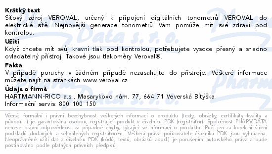 Tonometr digi Veroval -Síťový adaptér