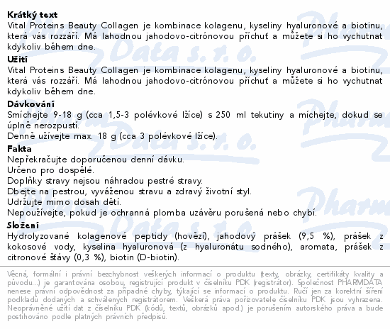 Vital Proteins Beauty Collagen jahoda-citron 271g