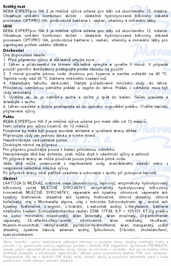 BEBA EXPERTpro HA 3 batolecí mléko 600g