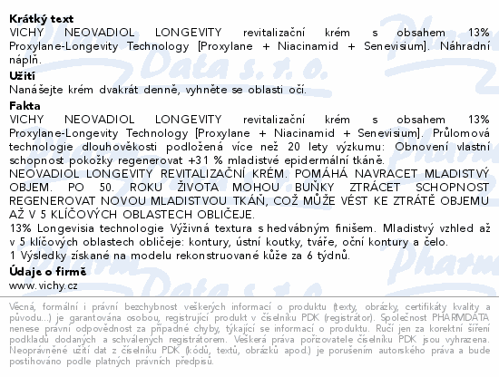 VICHY NEOVADIOL Longevity revital.krém náplň 50ml